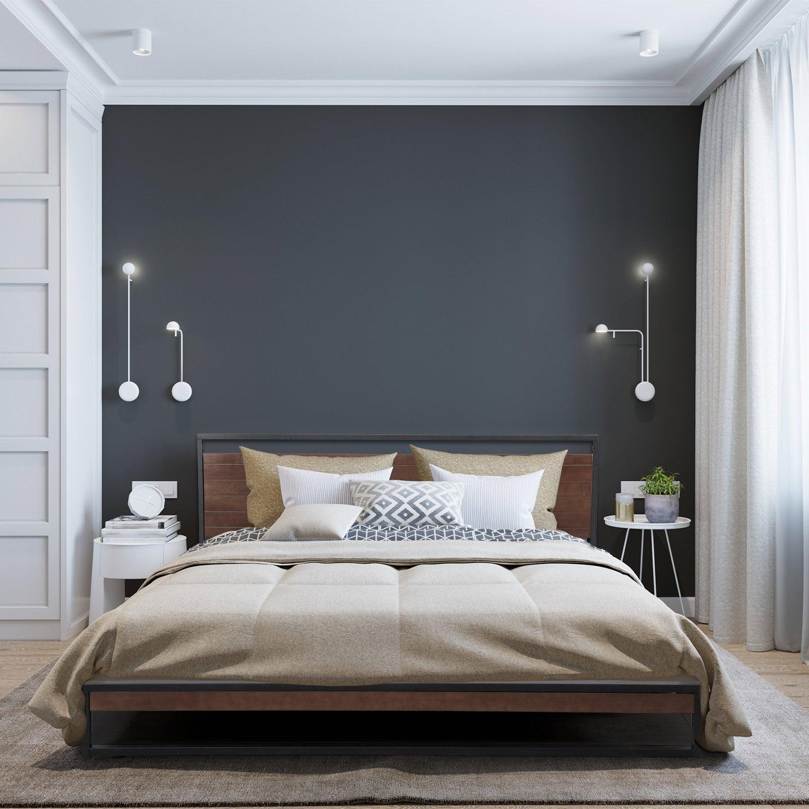 Milano Decor Azure Bed Frame With Headboard Black Wood Steel Platform Bed - Double - Black - John Cootes