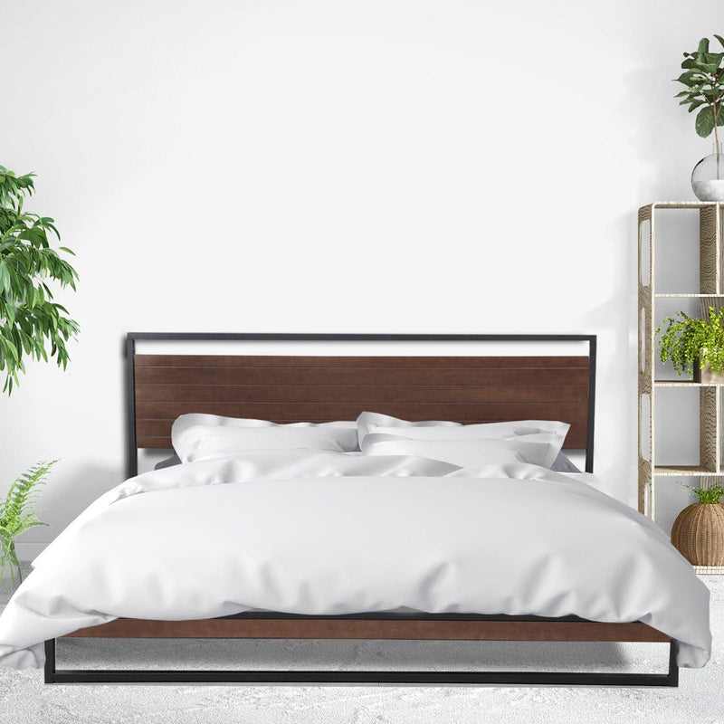Milano Decor Azure Bed Frame With Headboard Black Wood Steel Platform Bed - Queen - Black - John Cootes