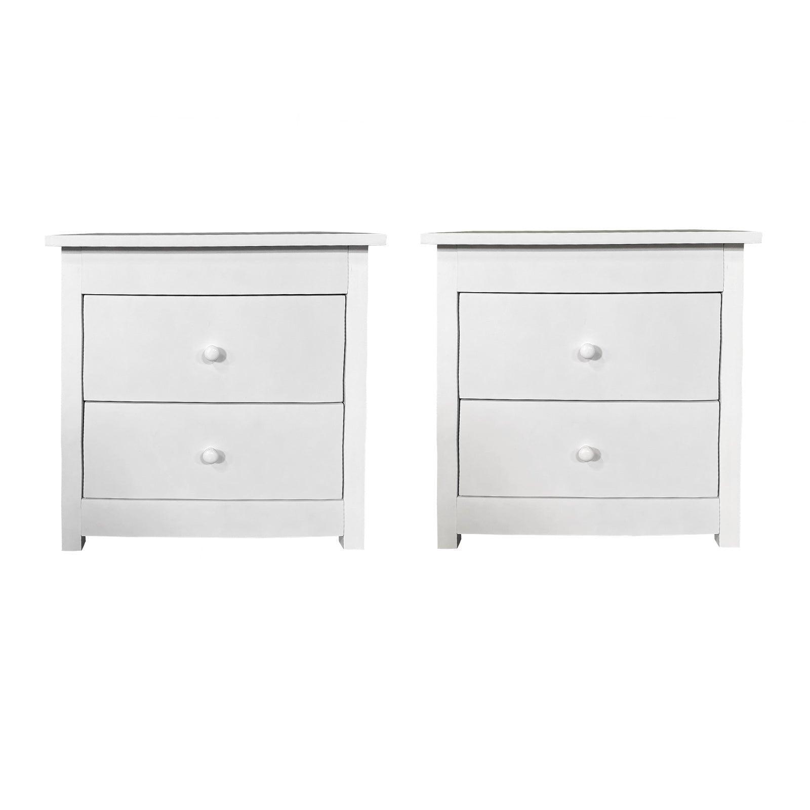 Milano Decor Bedside Table Byron Bay White Storage Cabinet Bedroom - Two Pack - White - John Cootes