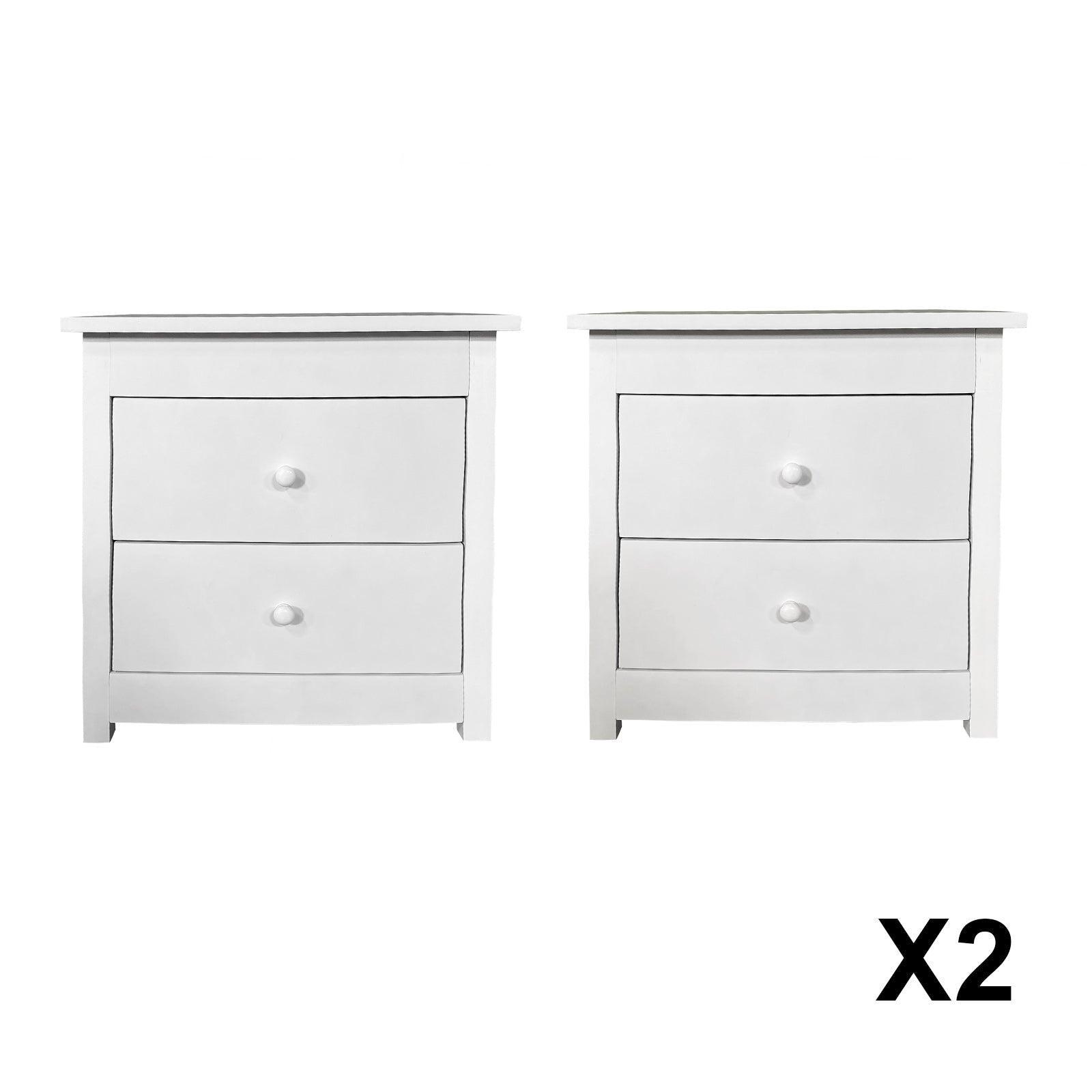 Milano Decor Bedside Table Byron Bay White Storage Cabinet Bedroom - Two Pack - White - John Cootes