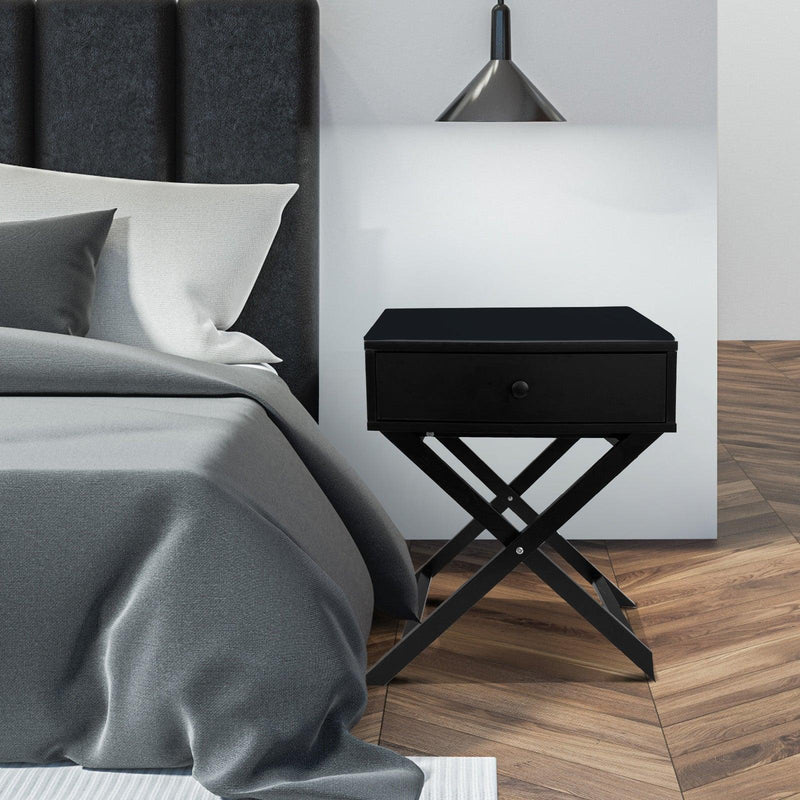 Milano Decor Bedside Table Surry Hills Black Storage Cabinet Bedroom - One Pack - Black - John Cootes