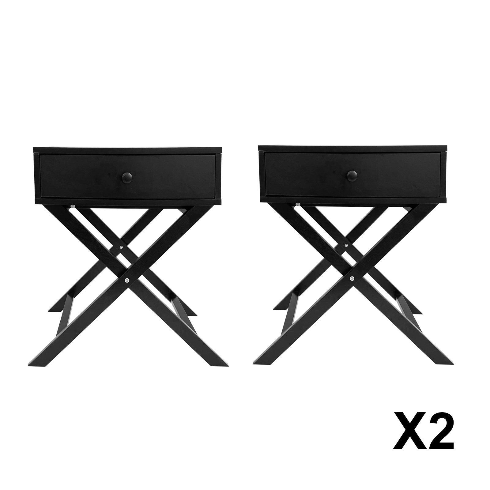 Milano Decor Bedside Table Surry Hills Black Storage Cabinet Bedroom - Two Pack - Black - John Cootes