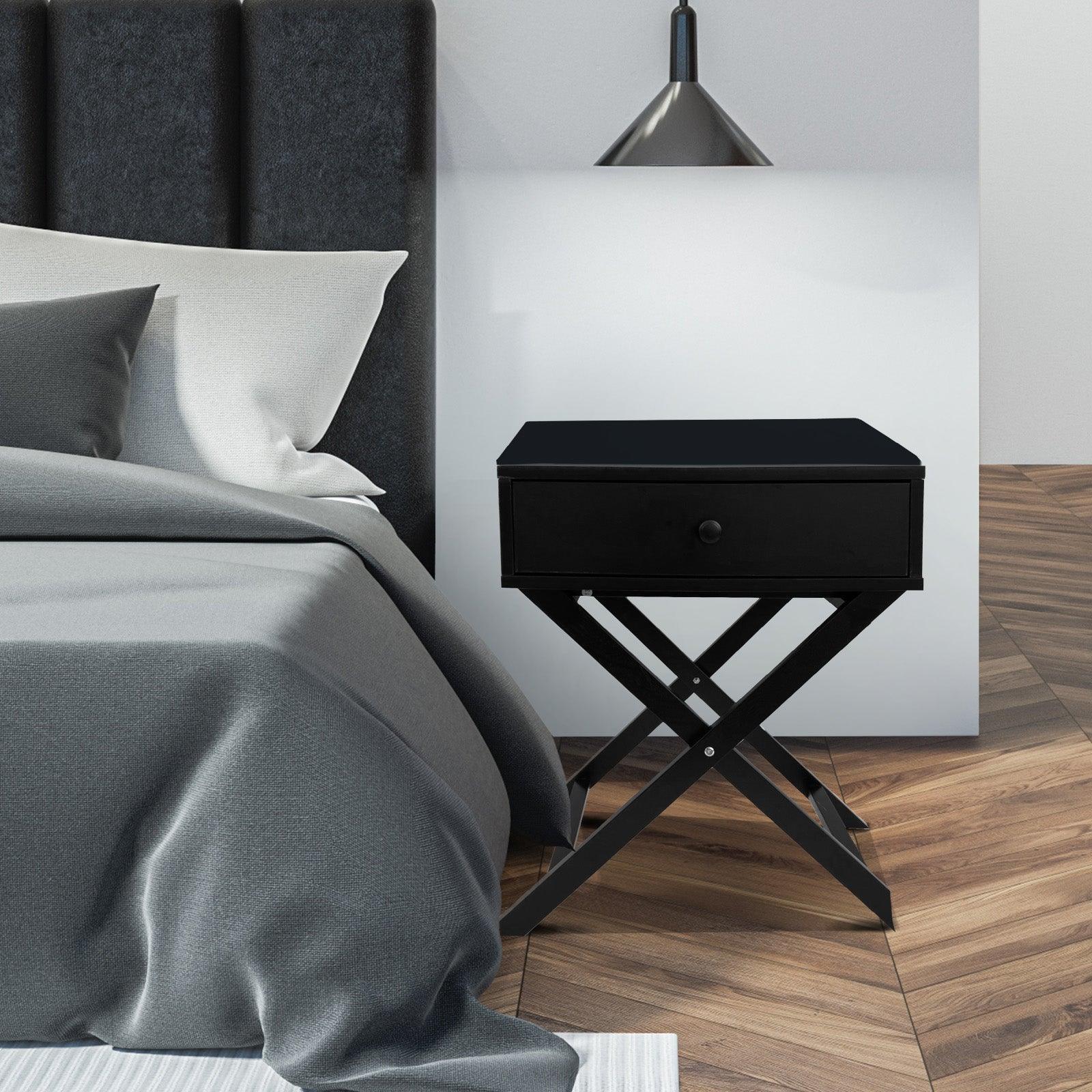 Milano Decor Bedside Table Surry Hills Black Storage Cabinet Bedroom - Two Pack - Black - John Cootes