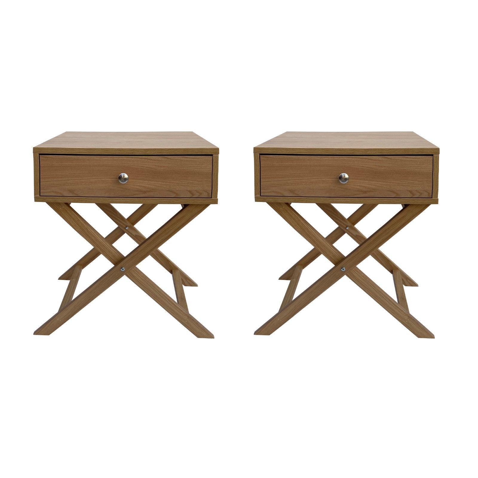 Milano Decor Bedside Table Surry Hills Oak Storage Cabinet Bedroom - Two Pack - Oak - John Cootes