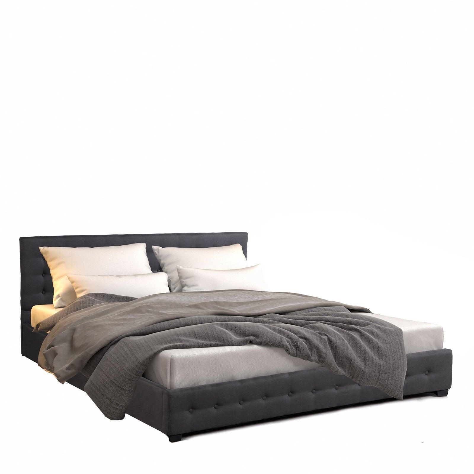 Milano Decor Eden Gas Lift Bed With Headboard Platform Storage Dark Grey Fabric - Double - Dark Grey - John Cootes