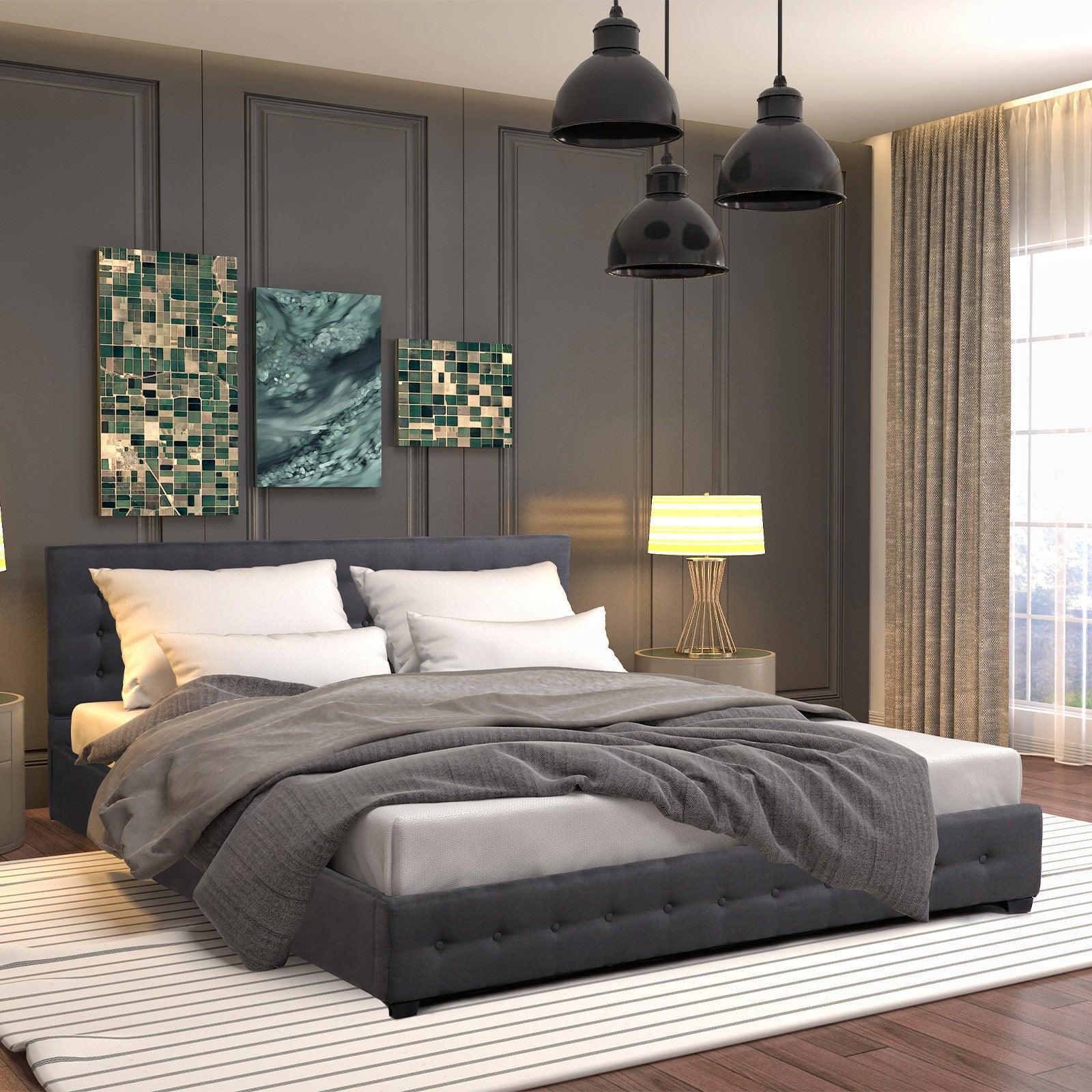 Milano Decor Eden Gas Lift Bed With Headboard Platform Storage Dark Grey Fabric - King - Dark Grey - John Cootes