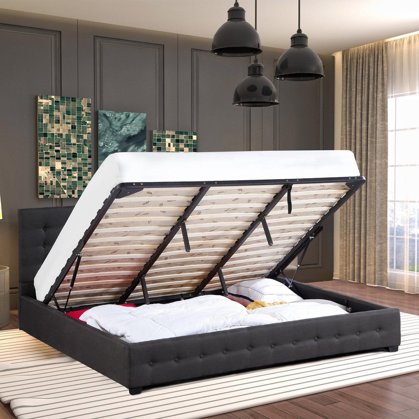 Milano Decor Eden Gas Lift Bed With Headboard Platform Storage Dark Grey Fabric - King - Dark Grey - John Cootes