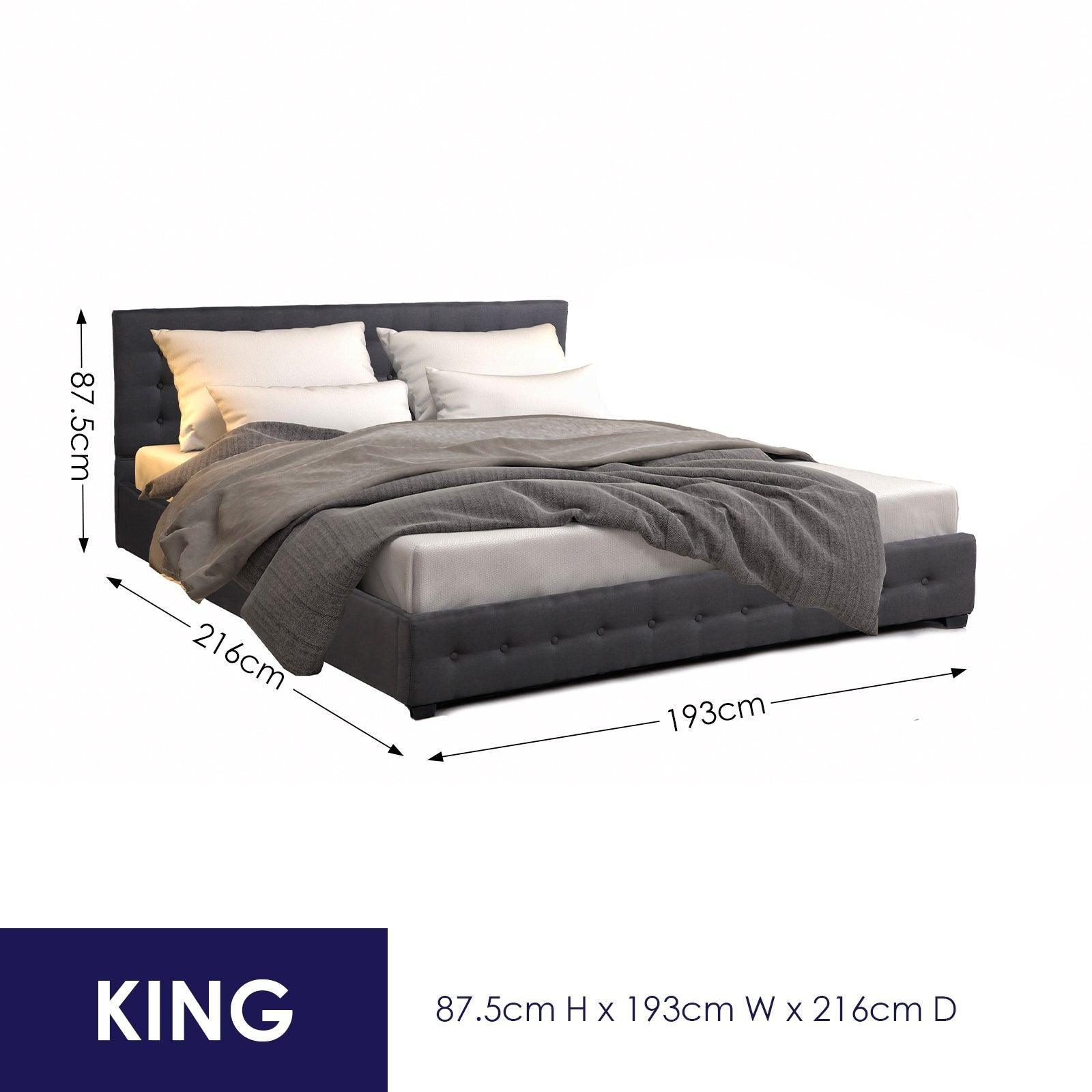 Milano Decor Eden Gas Lift Bed With Headboard Platform Storage Dark Grey Fabric - King - Dark Grey - John Cootes