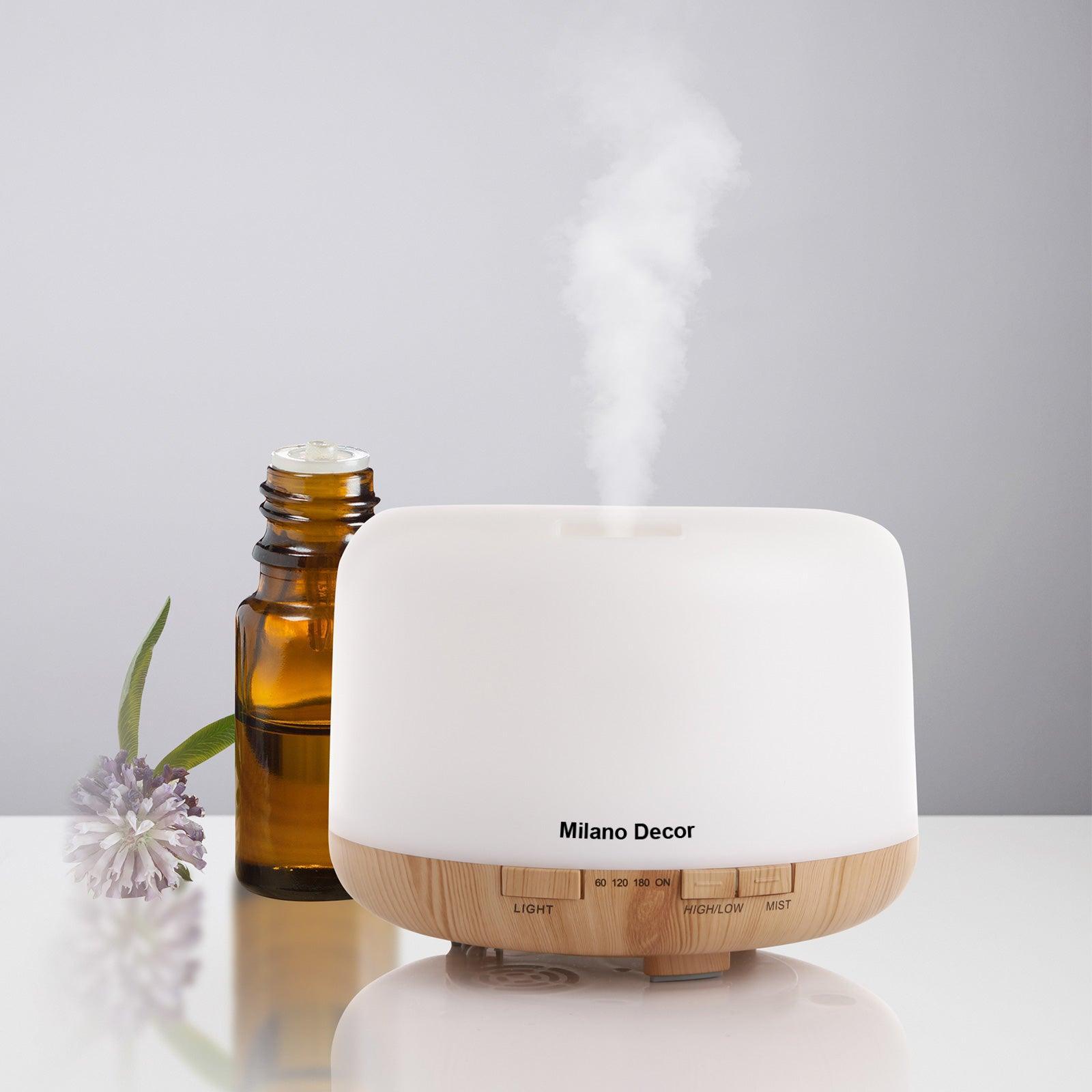 Milano Decor Mood Light Diffuser 500ml Ultrasonic Humidifier With 3 Pack Oils - Light Wood - John Cootes