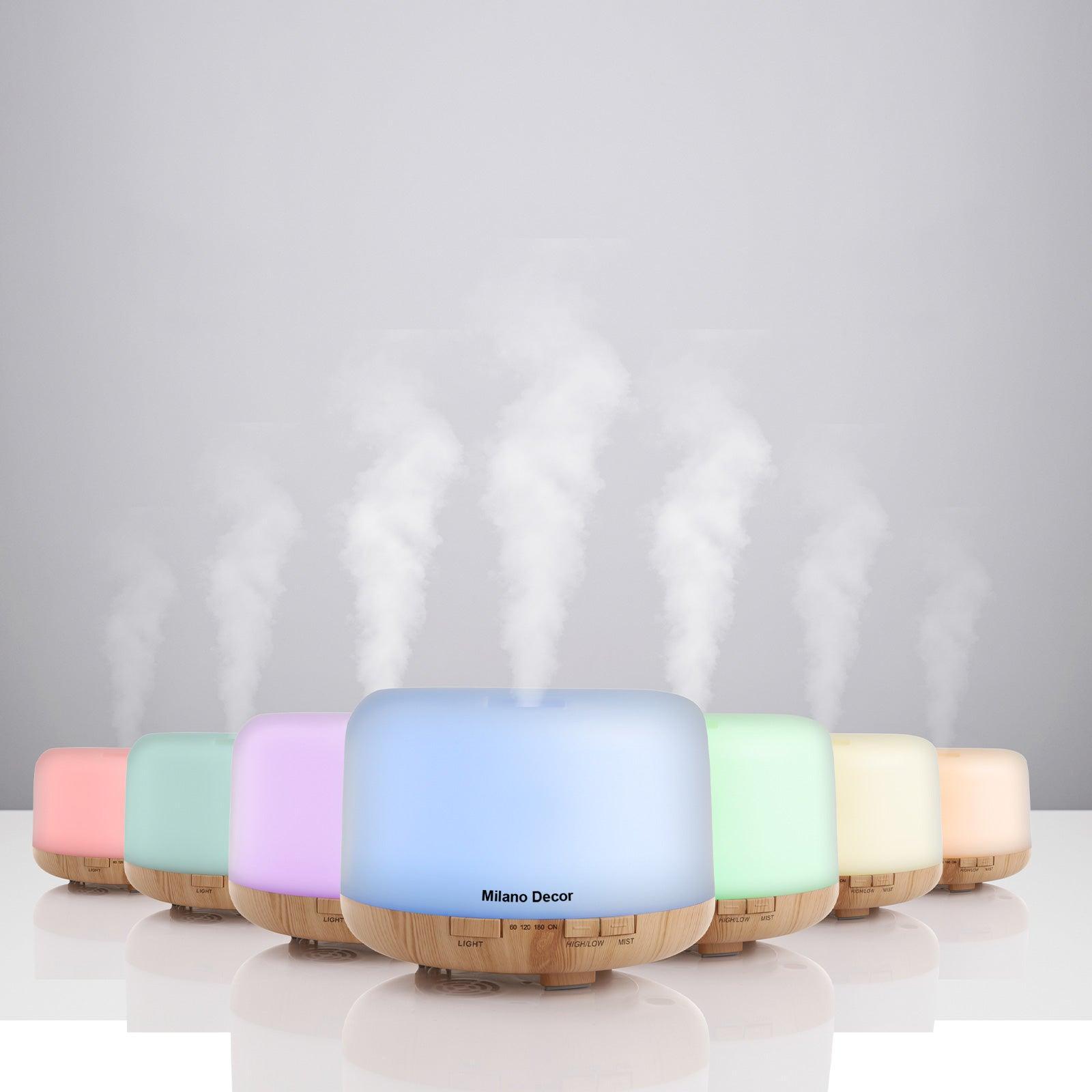 Milano Decor Mood Light Diffuser 500ml Ultrasonic Humidifier With 3 Pack Oils - Light Wood - John Cootes