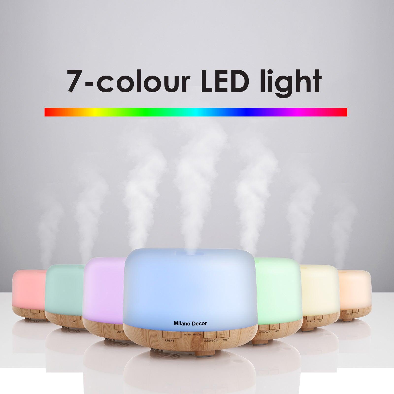 Milano Decor Mood Light Diffuser 500ml Ultrasonic Humidifier With 3 Pack Oils - Light Wood - John Cootes