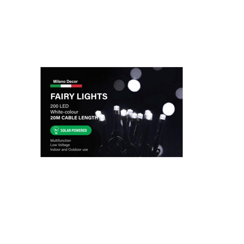 Milano Decor Solar Powered Outdoor Fairy Lights - White - 200 Lights - John Cootes