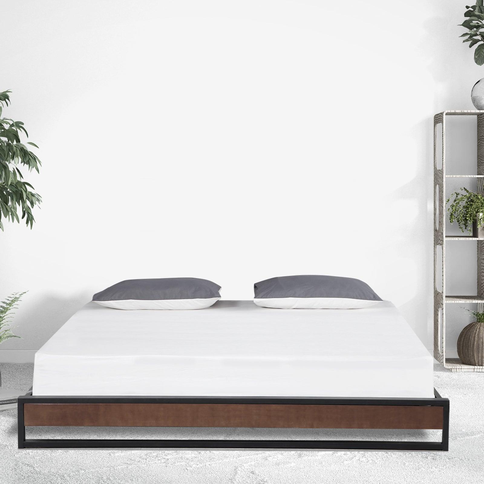 Milano Decor Sorrento Metal Wood Bed Frame Mattress Base Platform Modern Black - Single - Black - John Cootes