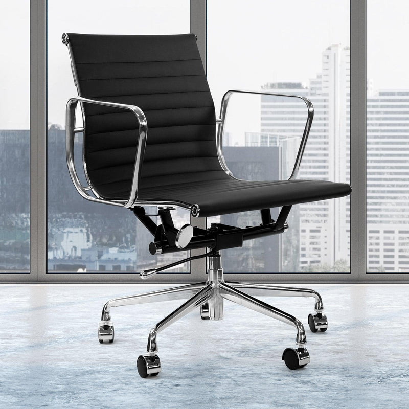 Milano Home Office Computer Chair PU Leather Adjustable Seat Mid Back Black - John Cootes