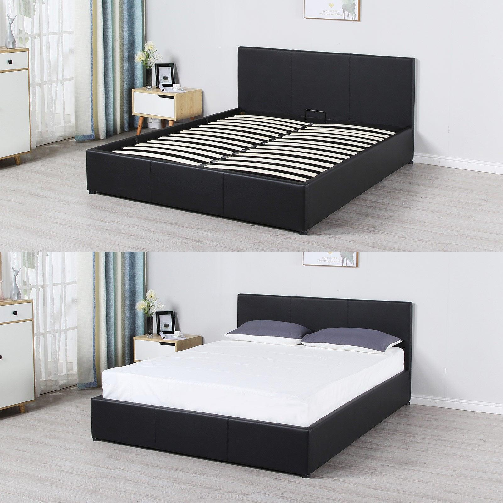 Milano Luxury Gas Lift Bed Frame And Headboard Double Queen King Black Dark Grey - Double - Black - John Cootes