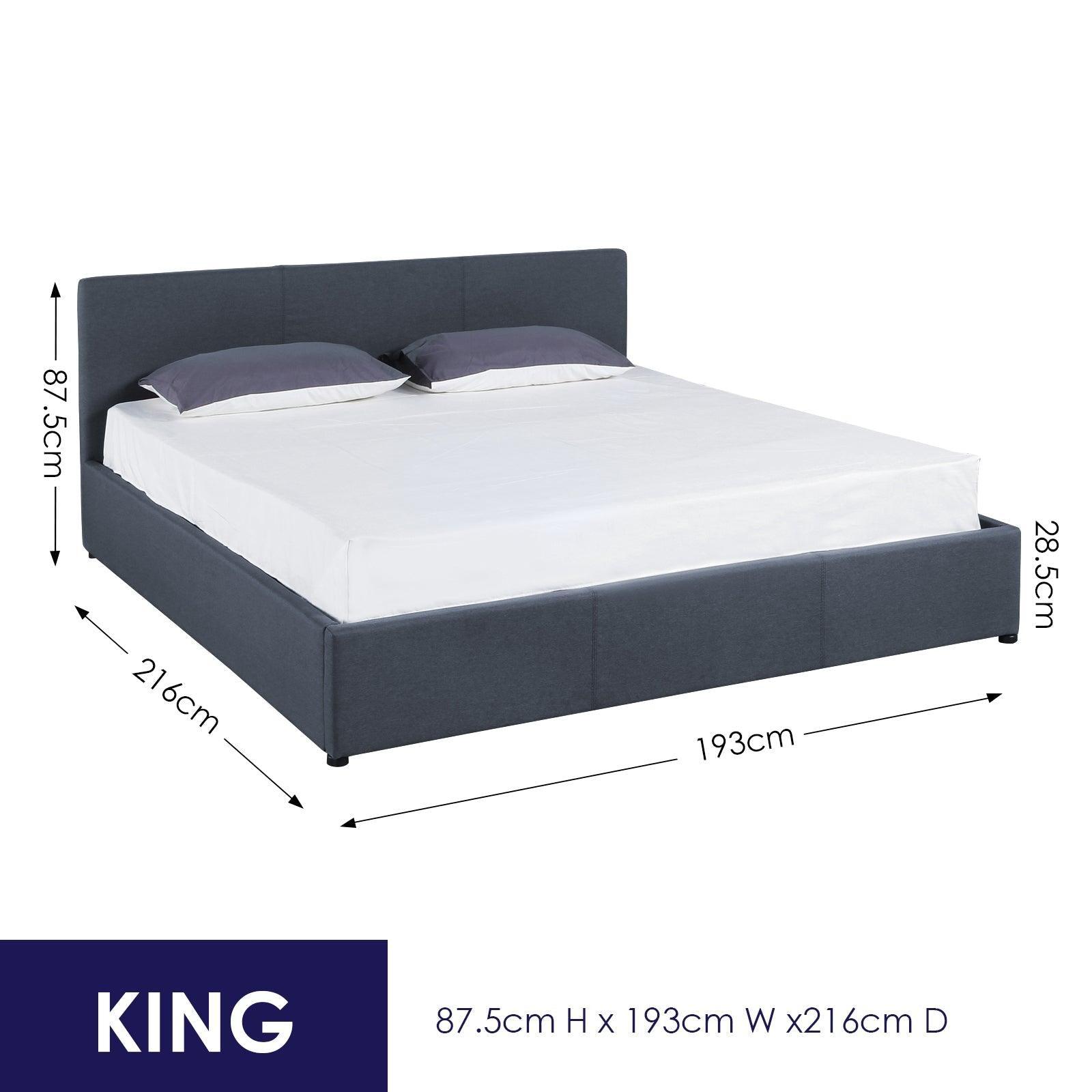 Milano Luxury Gas Lift Bed Frame And Headboard Double Queen King Black Dark Grey - King - Black - John Cootes