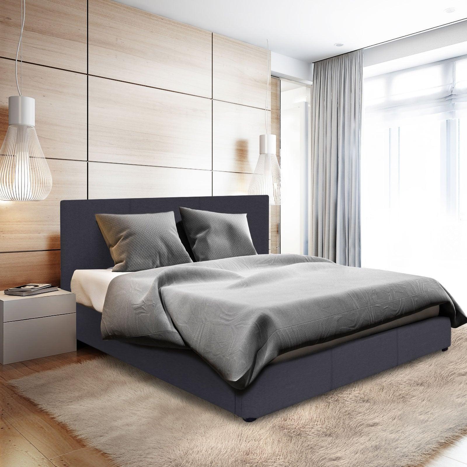 Milano Luxury Gas Lift Bed Frame And Headboard Double Queen King Black Dark Grey - King - Dark Grey - John Cootes