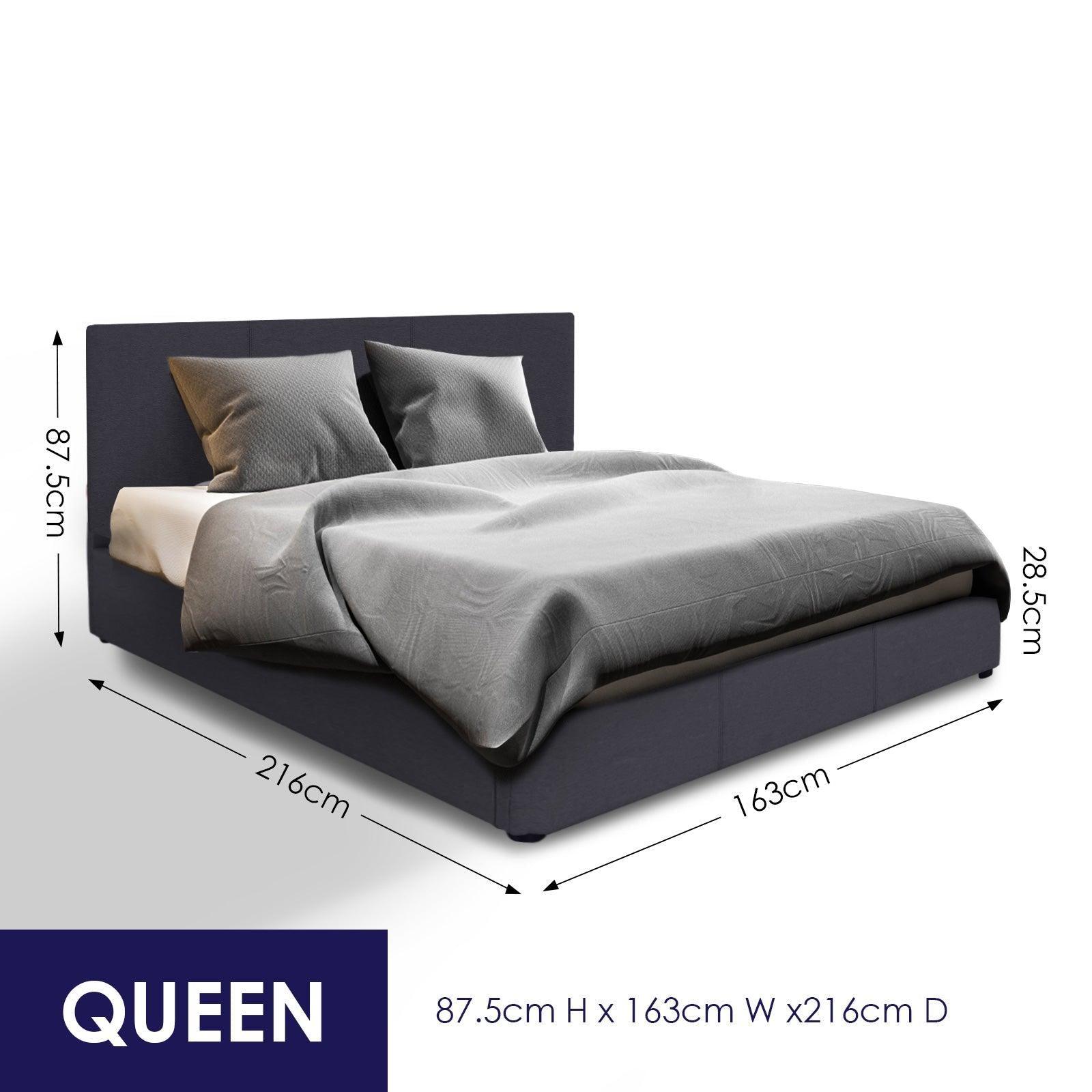 Milano Luxury Gas Lift Bed Frame And Headboard Double Queen King Black Dark Grey - Queen - Dark Grey - John Cootes