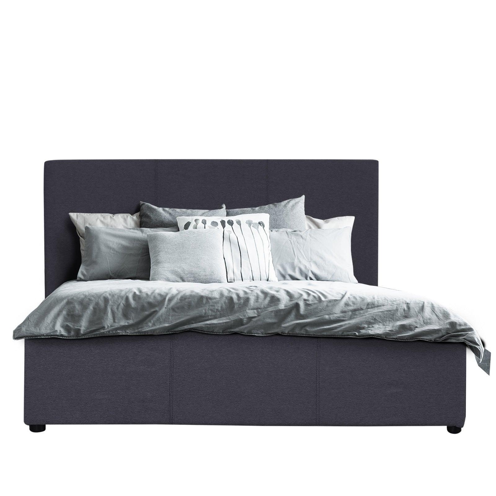 Milano Luxury Gas Lift Bed Frame Base And Headboard With Storage - Double - Charcoal - John Cootes