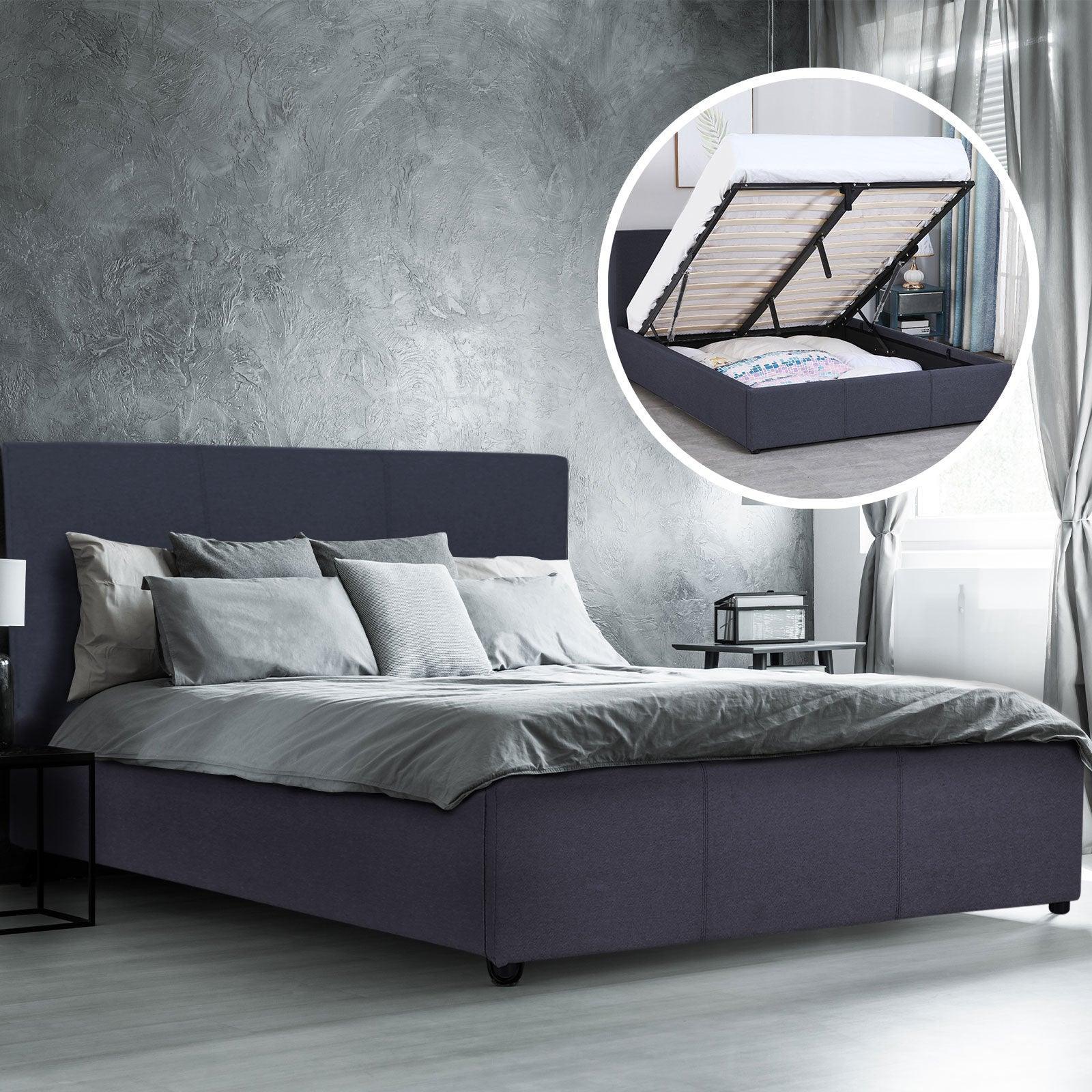 Milano Luxury Gas Lift Bed Frame Base And Headboard With Storage - Double - Charcoal - John Cootes