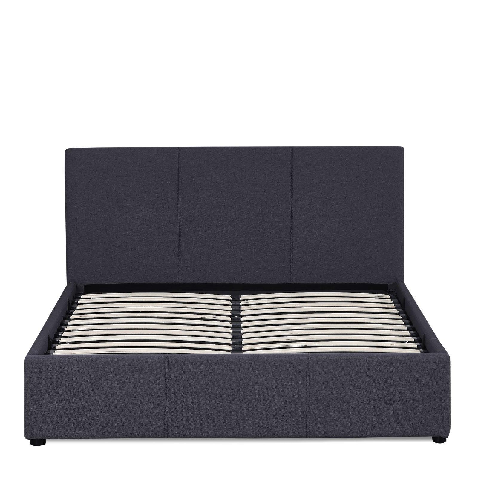 Milano Luxury Gas Lift Bed Frame Base And Headboard With Storage - Double - Charcoal - John Cootes