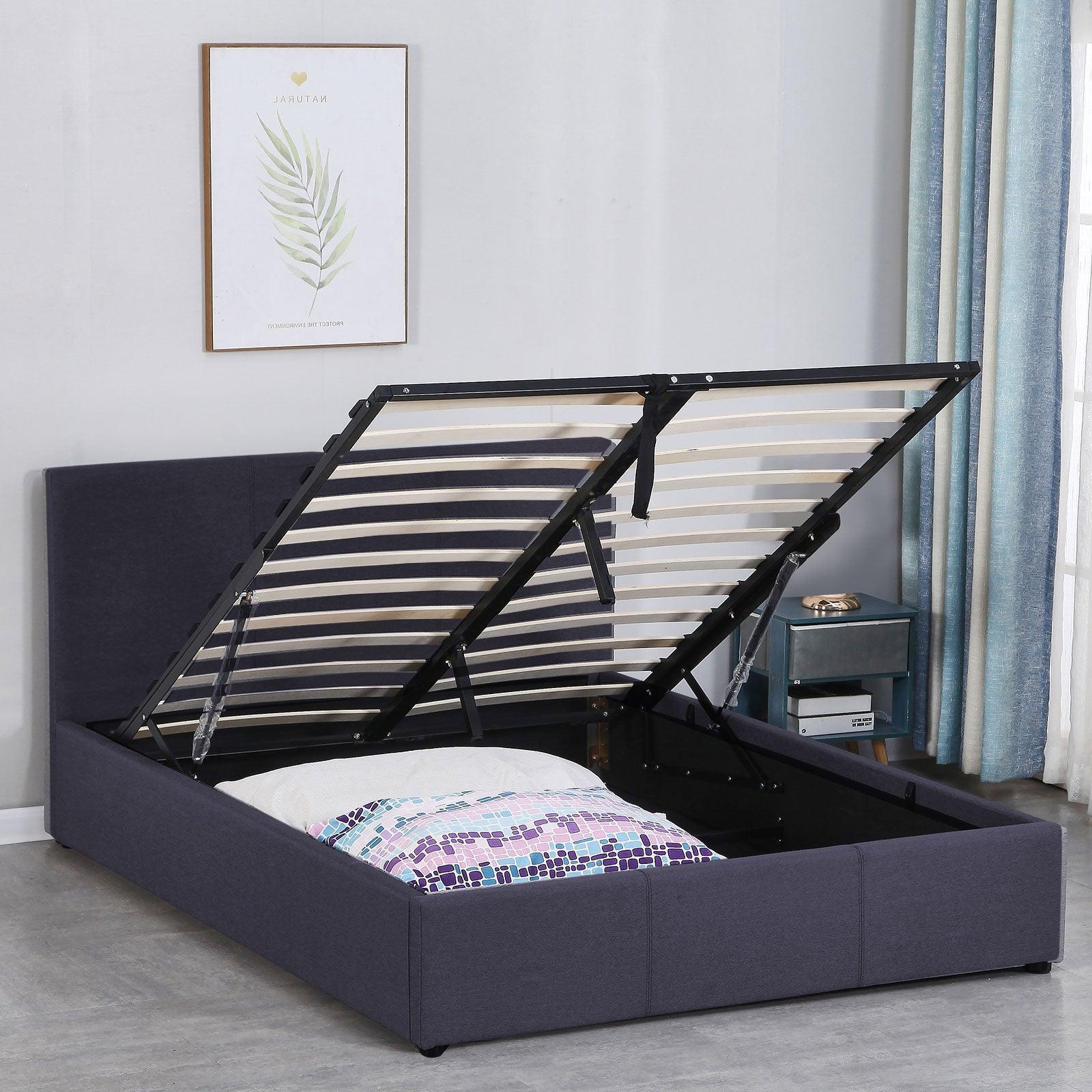 Milano Luxury Gas Lift Bed Frame Base And Headboard With Storage - Double - Charcoal - John Cootes