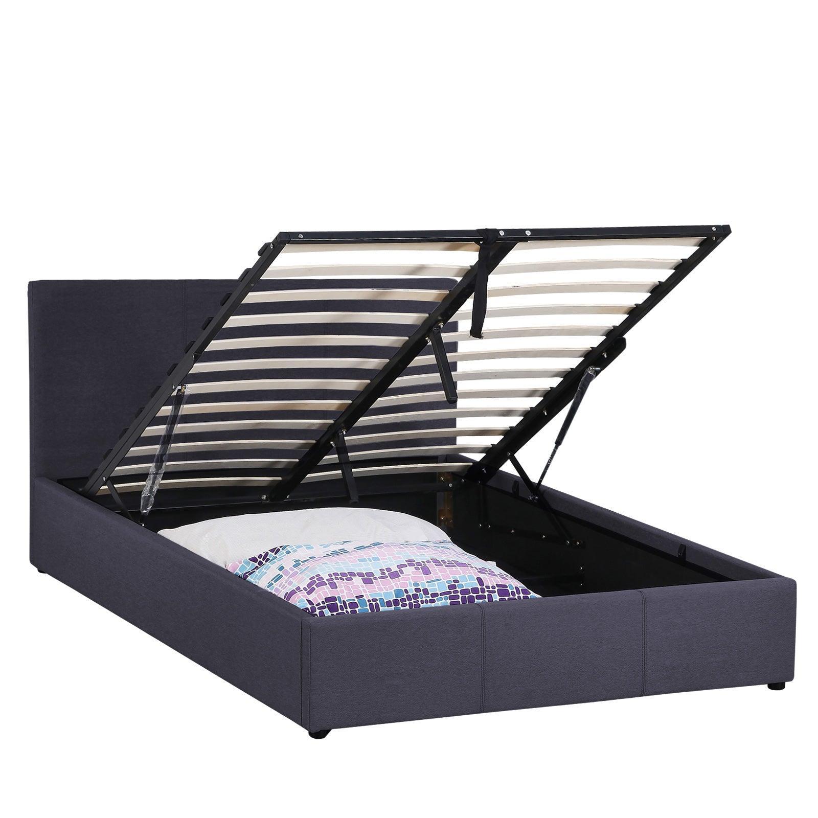 Milano Luxury Gas Lift Bed Frame Base And Headboard With Storage - Double - Charcoal - John Cootes