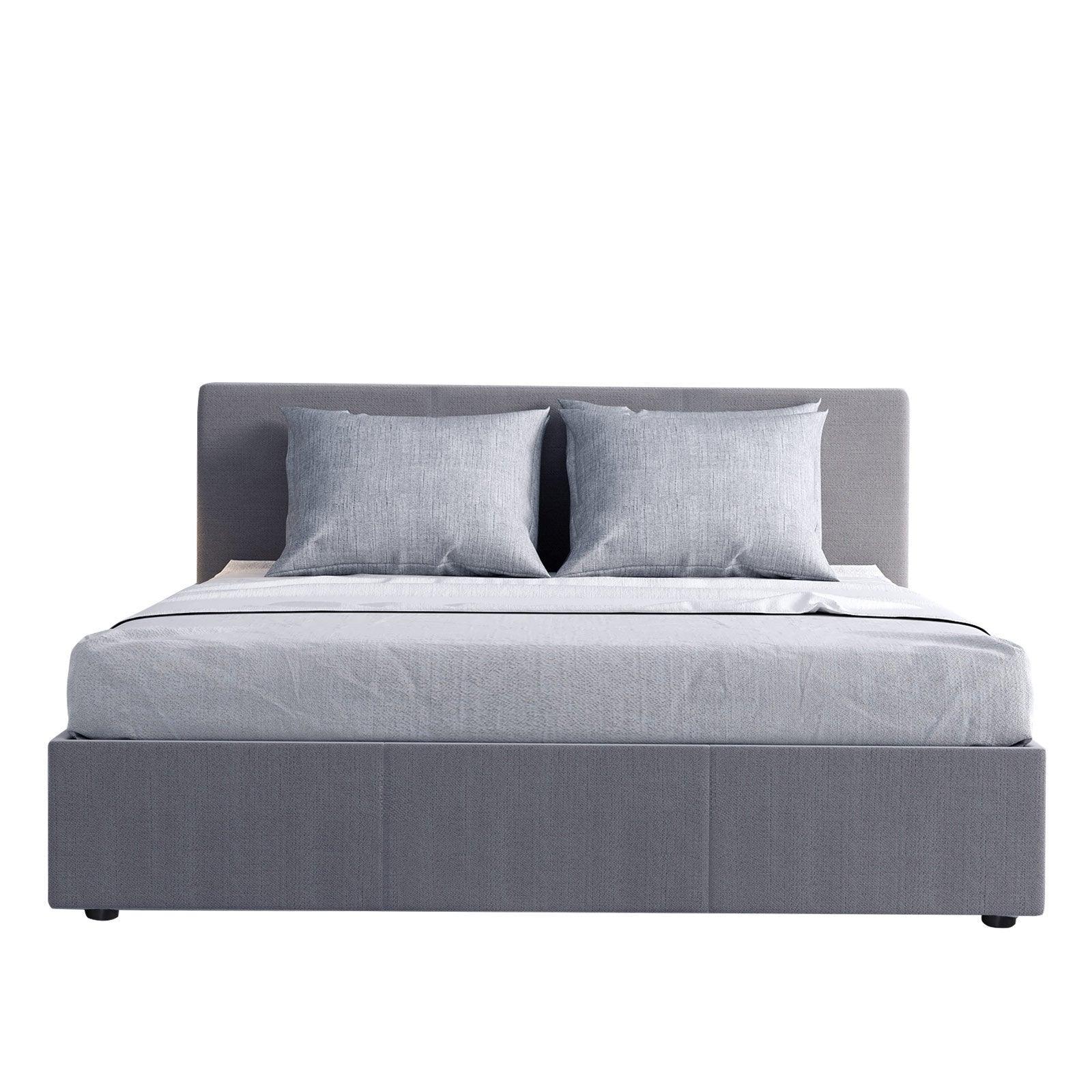 Milano Luxury Gas Lift Bed Frame Base And Headboard With Storage - Double - Grey - John Cootes