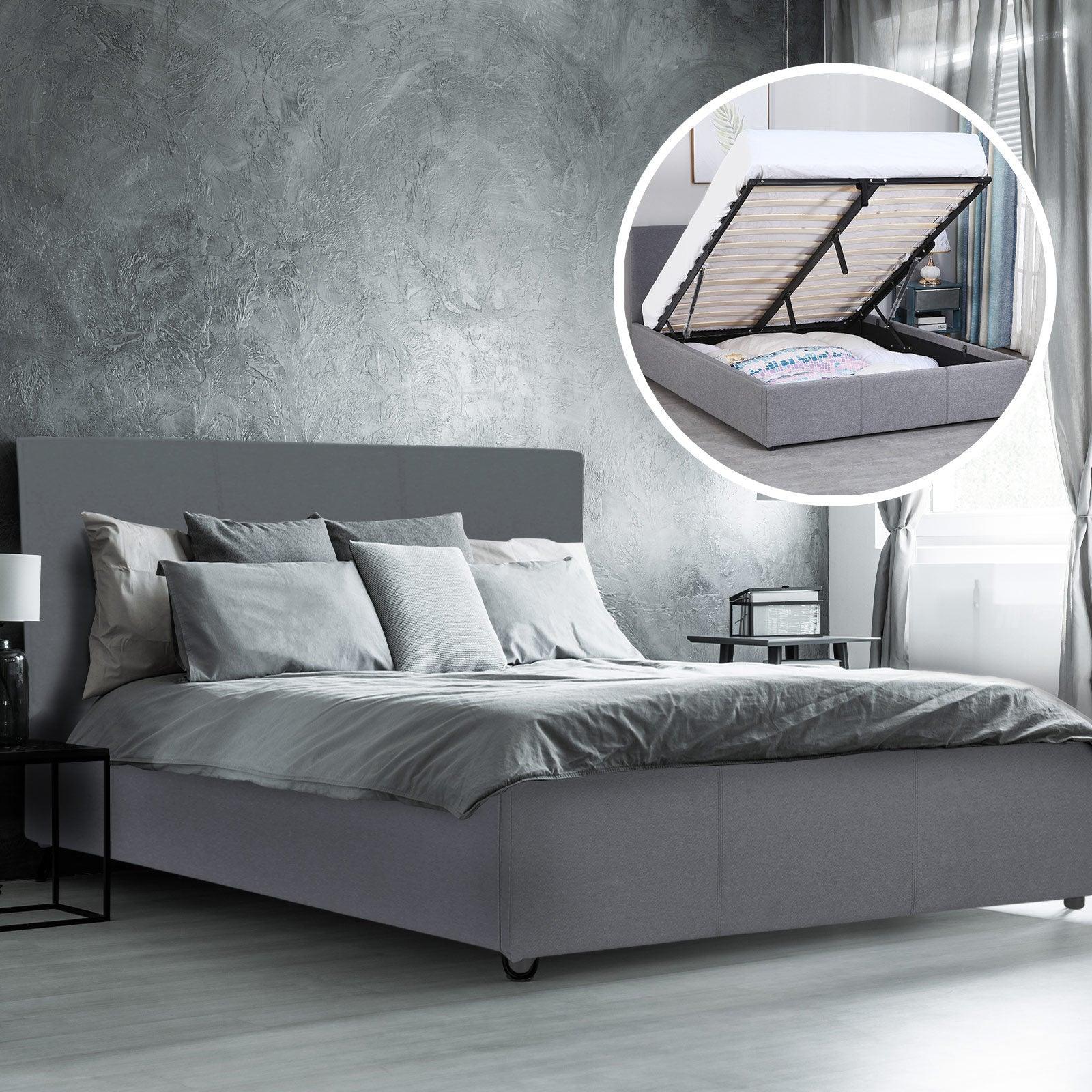 Milano Luxury Gas Lift Bed Frame Base And Headboard With Storage - Double - Grey - John Cootes