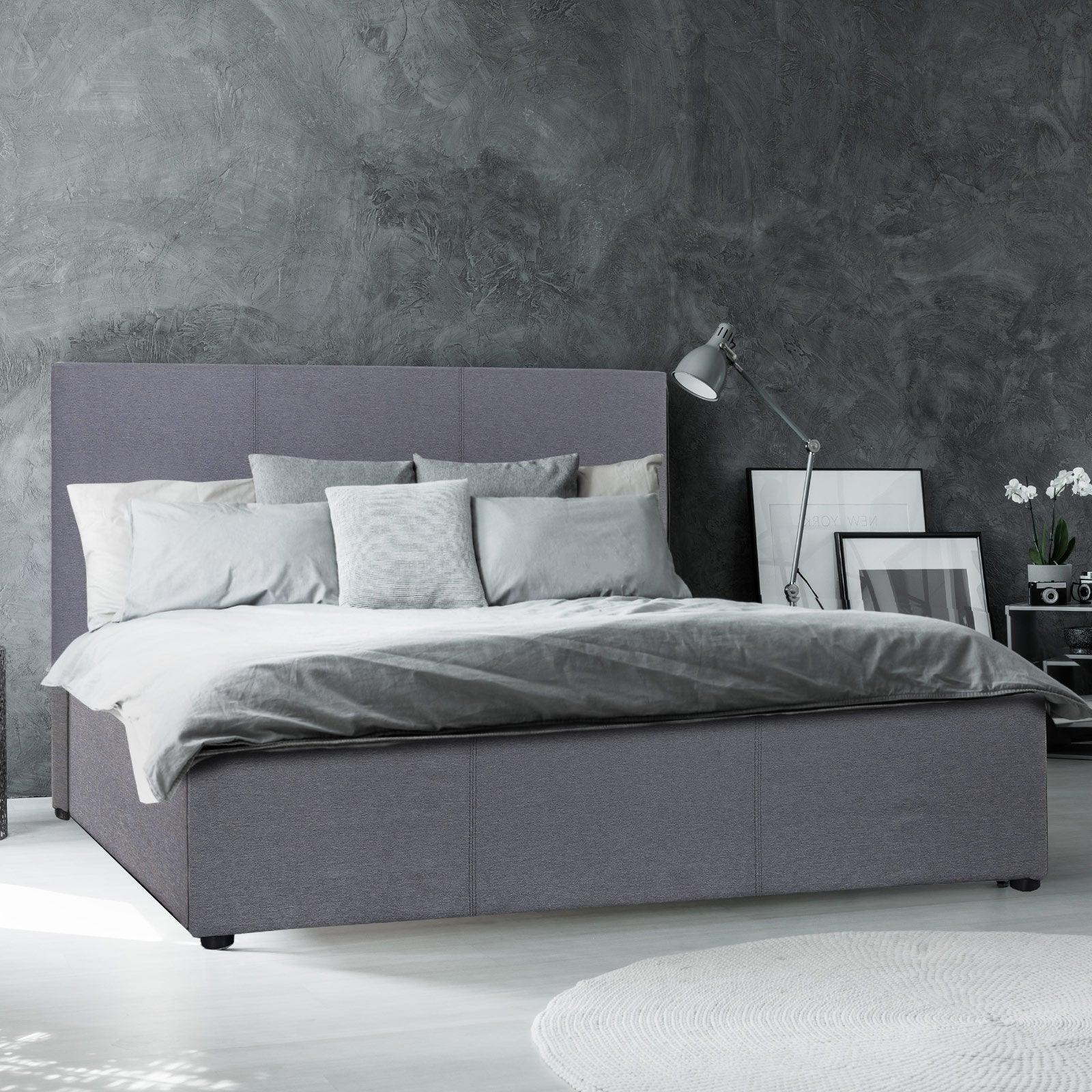 Milano Luxury Gas Lift Bed Frame Base And Headboard With Storage - Double - Grey - John Cootes