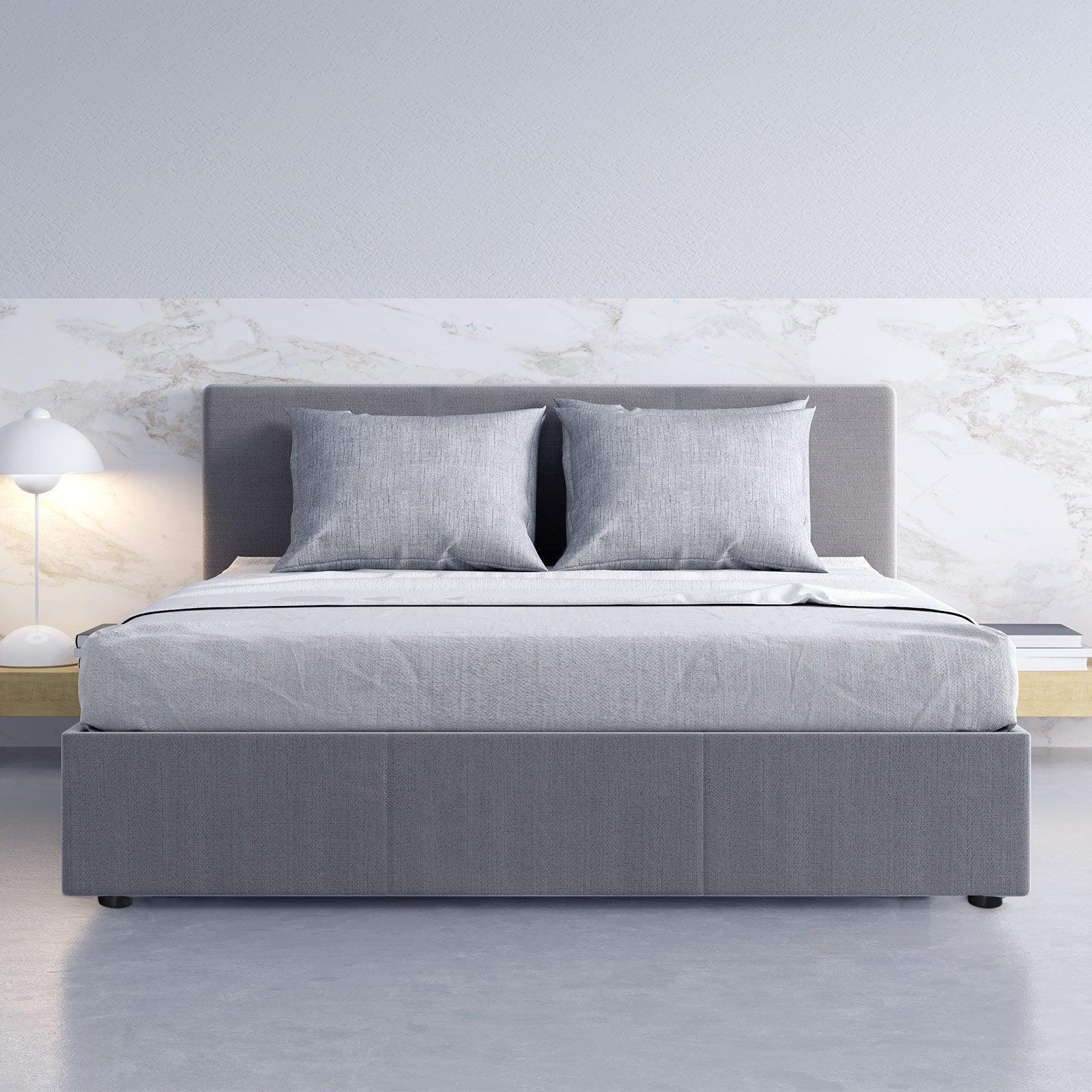 Milano Luxury Gas Lift Bed Frame Base And Headboard With Storage - Double - Grey - John Cootes