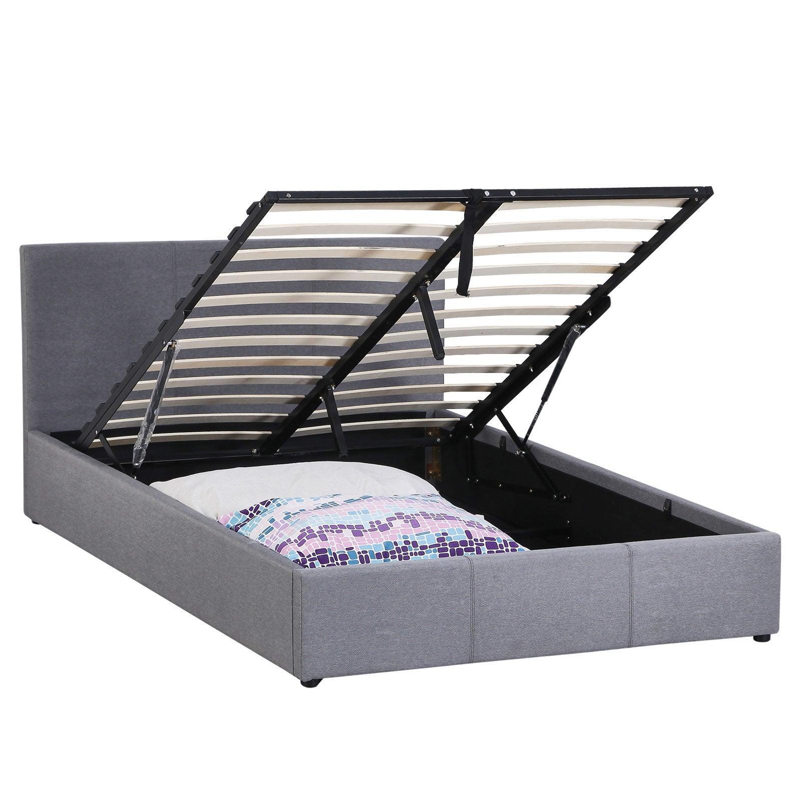 Milano Luxury Gas Lift Bed Frame Base And Headboard With Storage - Double - Grey - John Cootes