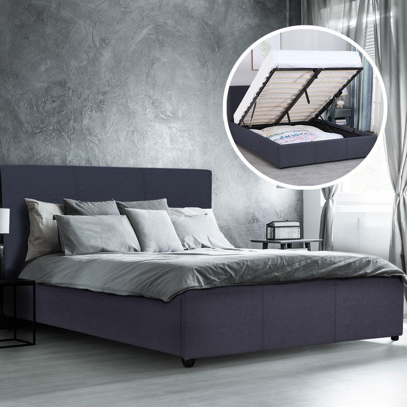 Milano Luxury Gas Lift Bed Frame Base And Headboard With Storage - King - Charcoal - John Cootes