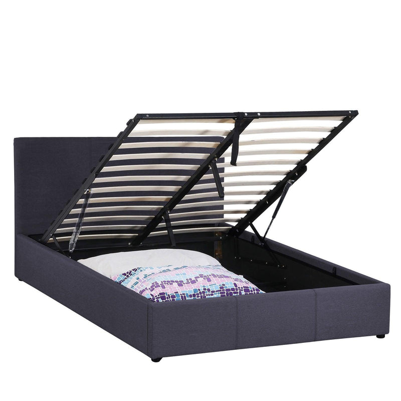 Milano Luxury Gas Lift Bed Frame Base And Headboard With Storage - King - Charcoal - John Cootes