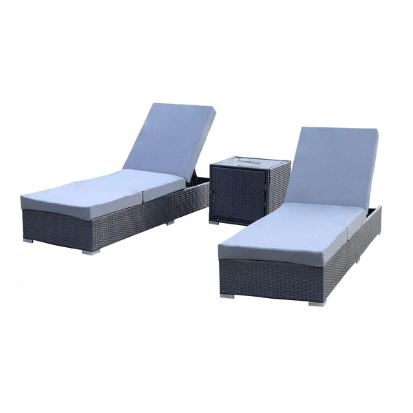 Milano Outdoor 3pc Sun Lounge Pool Bed Deck Rattan Chair Adjustable Furniture - John Cootes