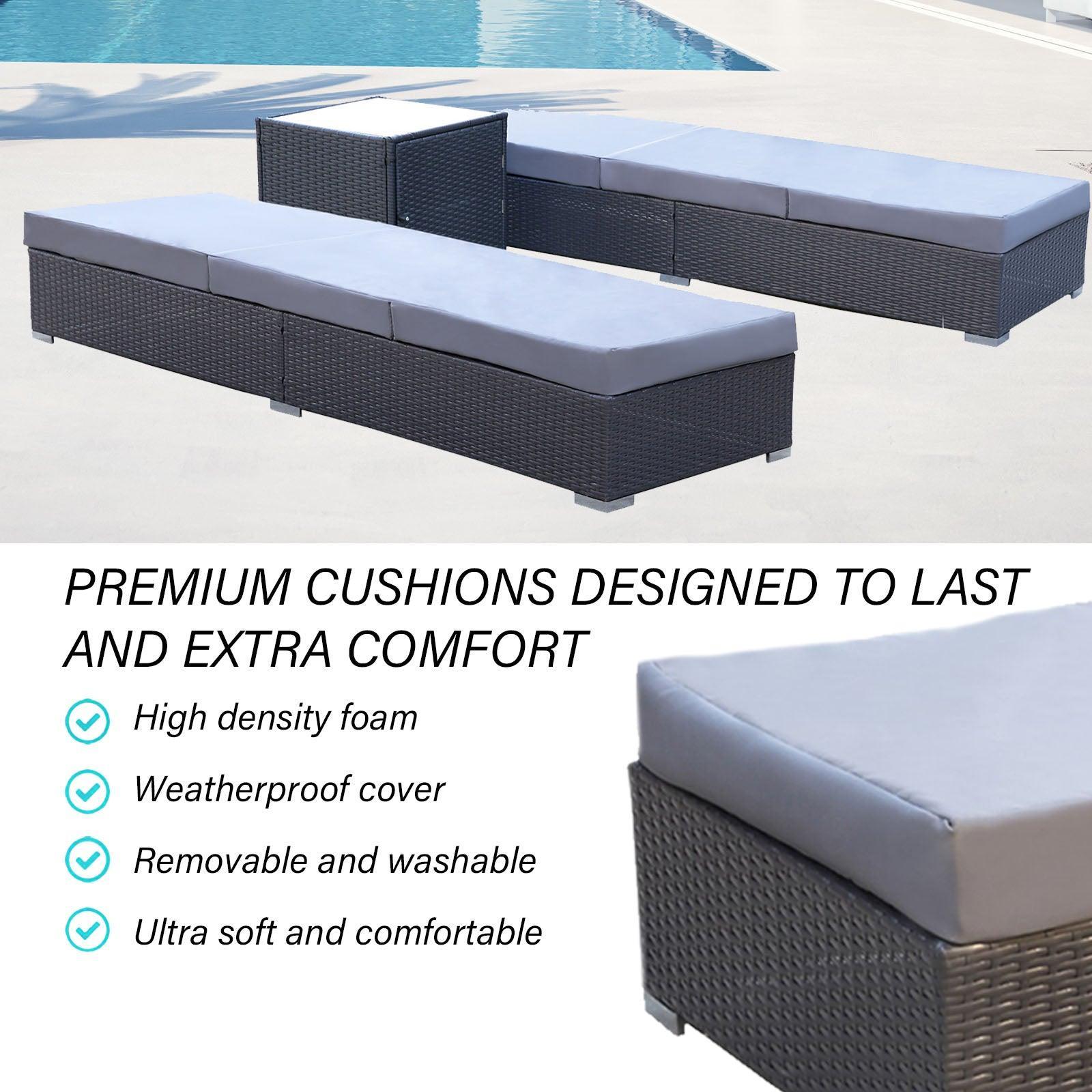 Milano Outdoor 3pc Sun Lounge Pool Bed Deck Rattan Chair Adjustable Furniture - John Cootes