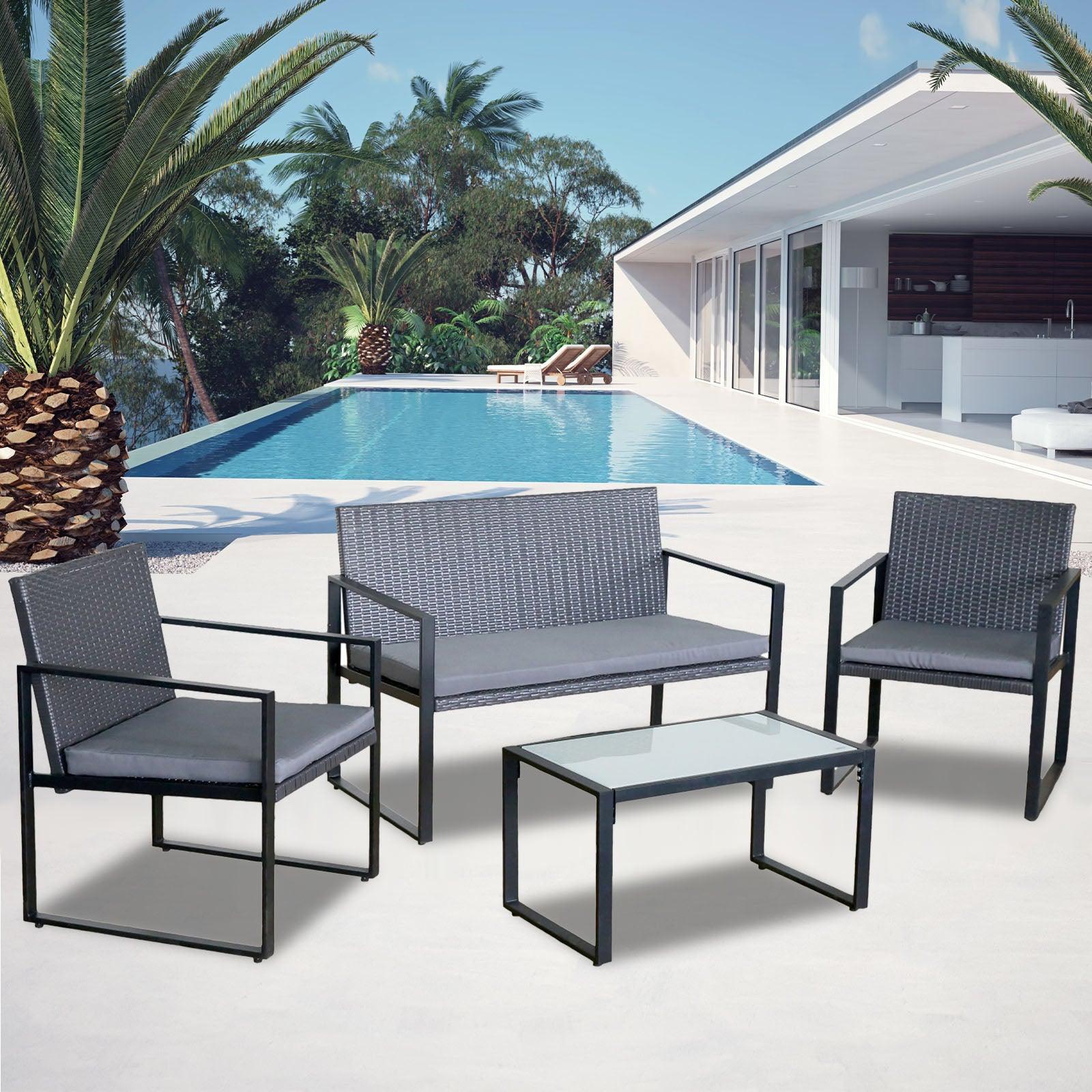 Milano Outdoor Furniture 4pc Rattan Patio Setting Coffee Table Chairs Set Garden - John Cootes