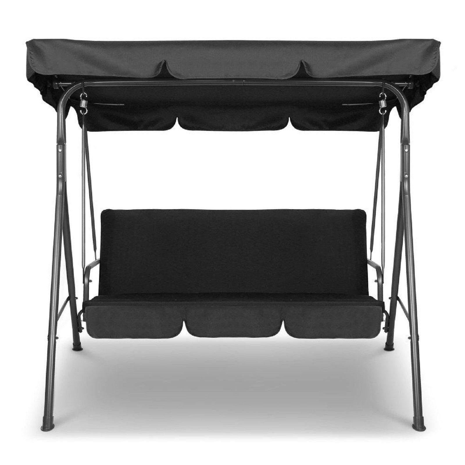 Milano Outdoor Swing Bench Seat Chair Canopy Furniture 3 Seater Garden Hammock - Black - John Cootes