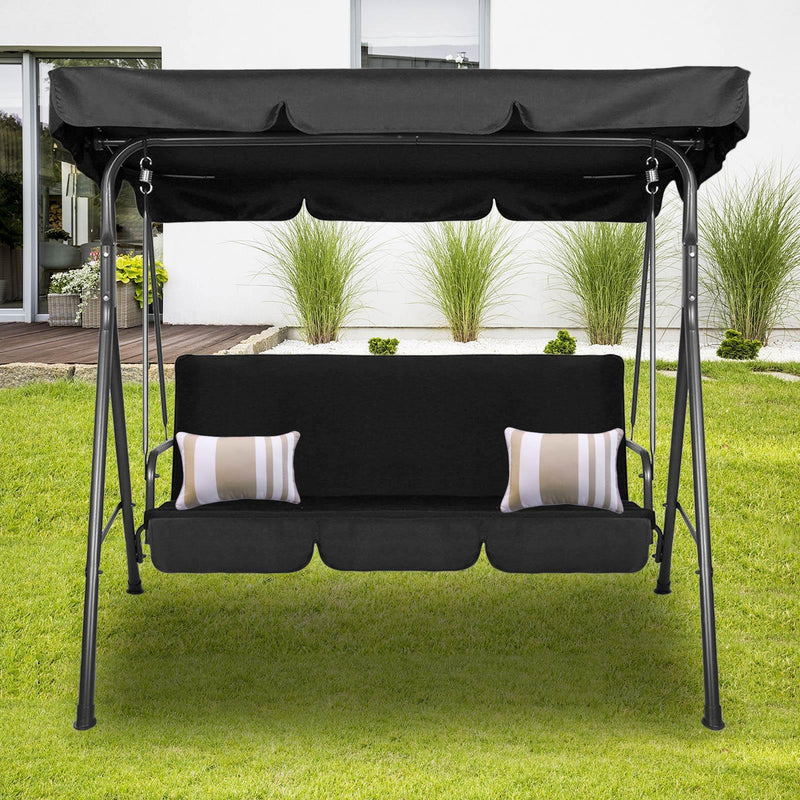 Milano Outdoor Swing Bench Seat Chair Canopy Furniture 3 Seater Garden Hammock - Black - John Cootes