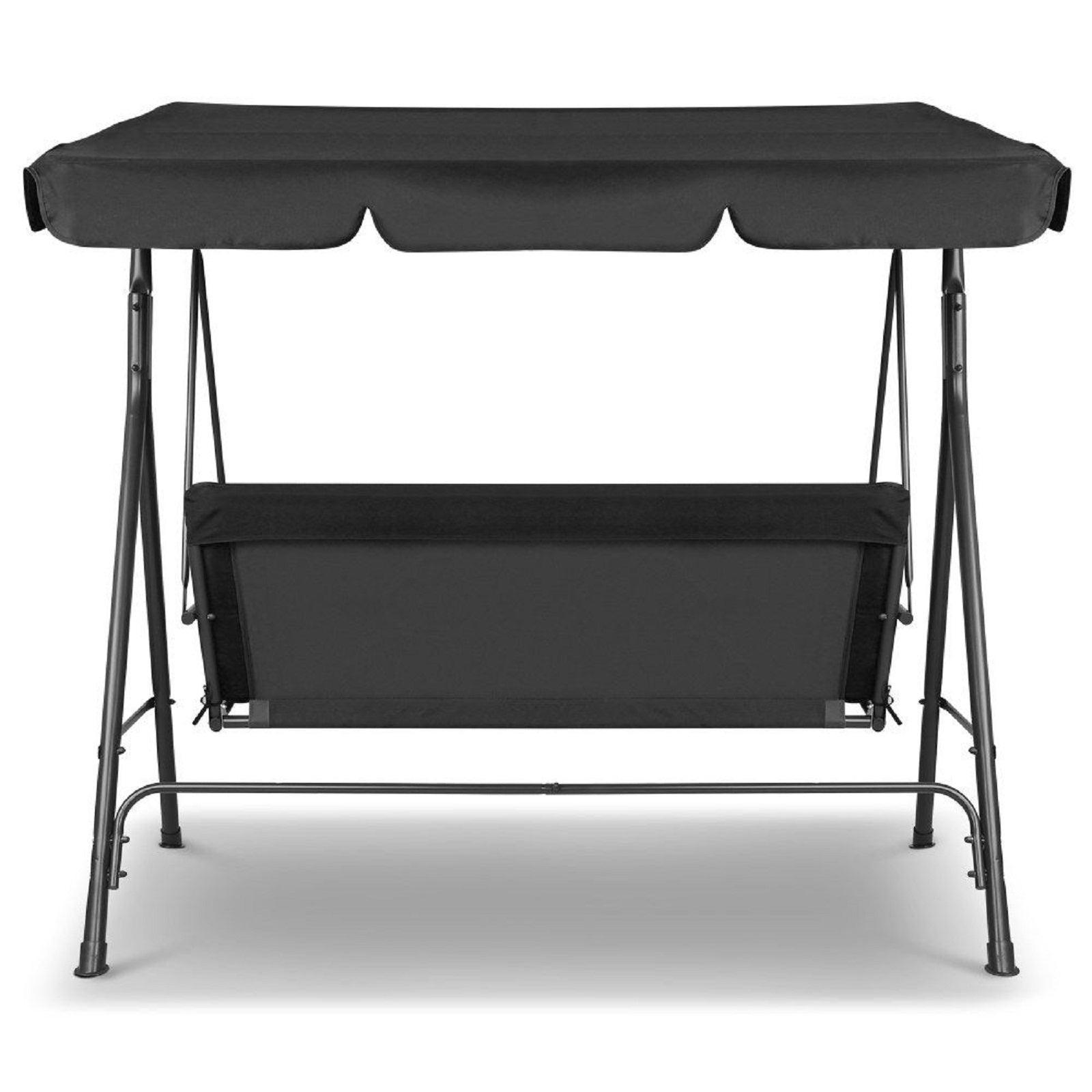 Milano Outdoor Swing Bench Seat Chair Canopy Furniture 3 Seater Garden Hammock - Black - John Cootes