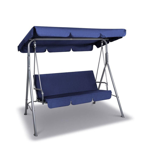 Milano Outdoor Swing Bench Seat Chair Canopy Furniture 3 Seater Garden Hammock - Dark Blue - John Cootes