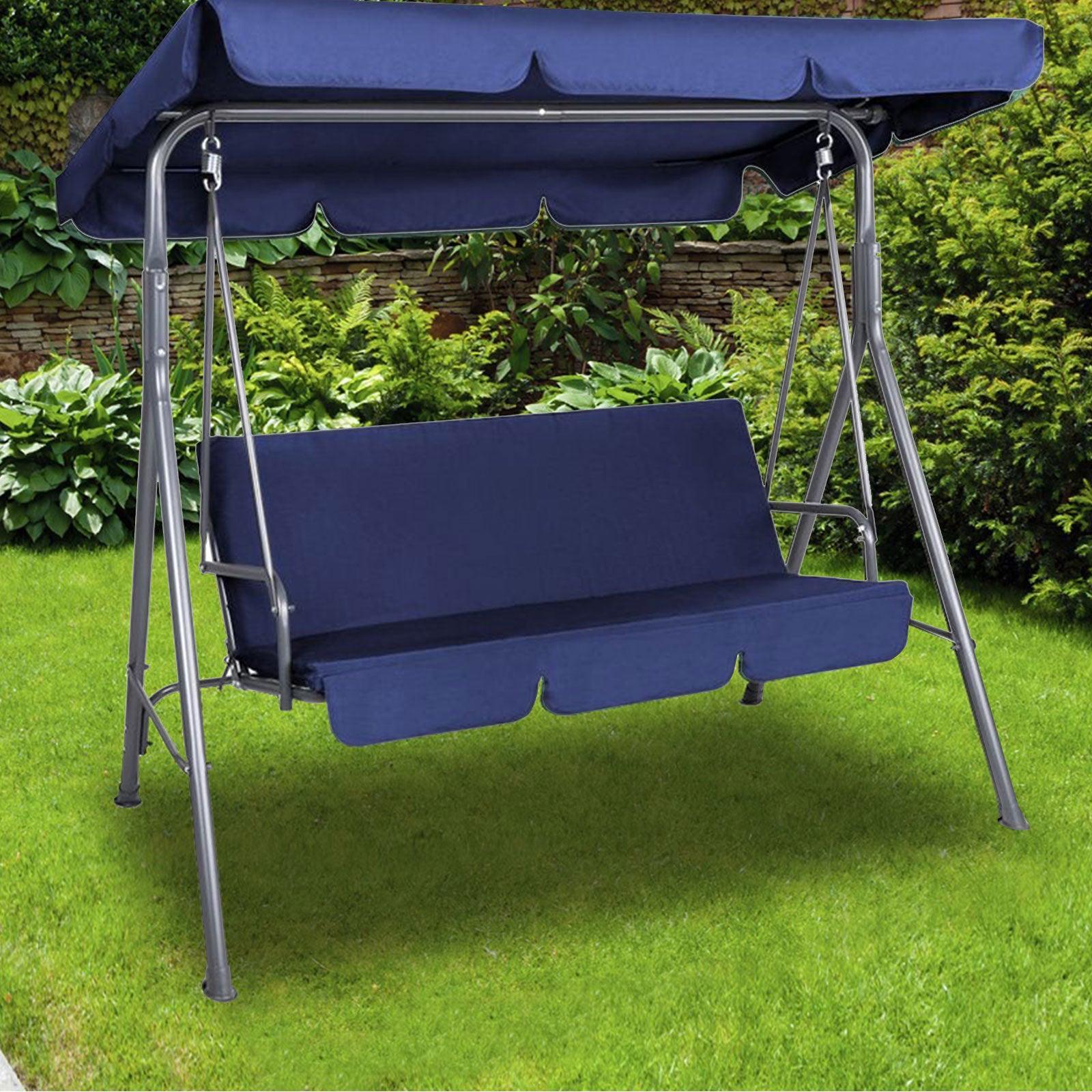 Milano Outdoor Swing Bench Seat Chair Canopy Furniture 3 Seater Garden Hammock - Dark Blue - John Cootes