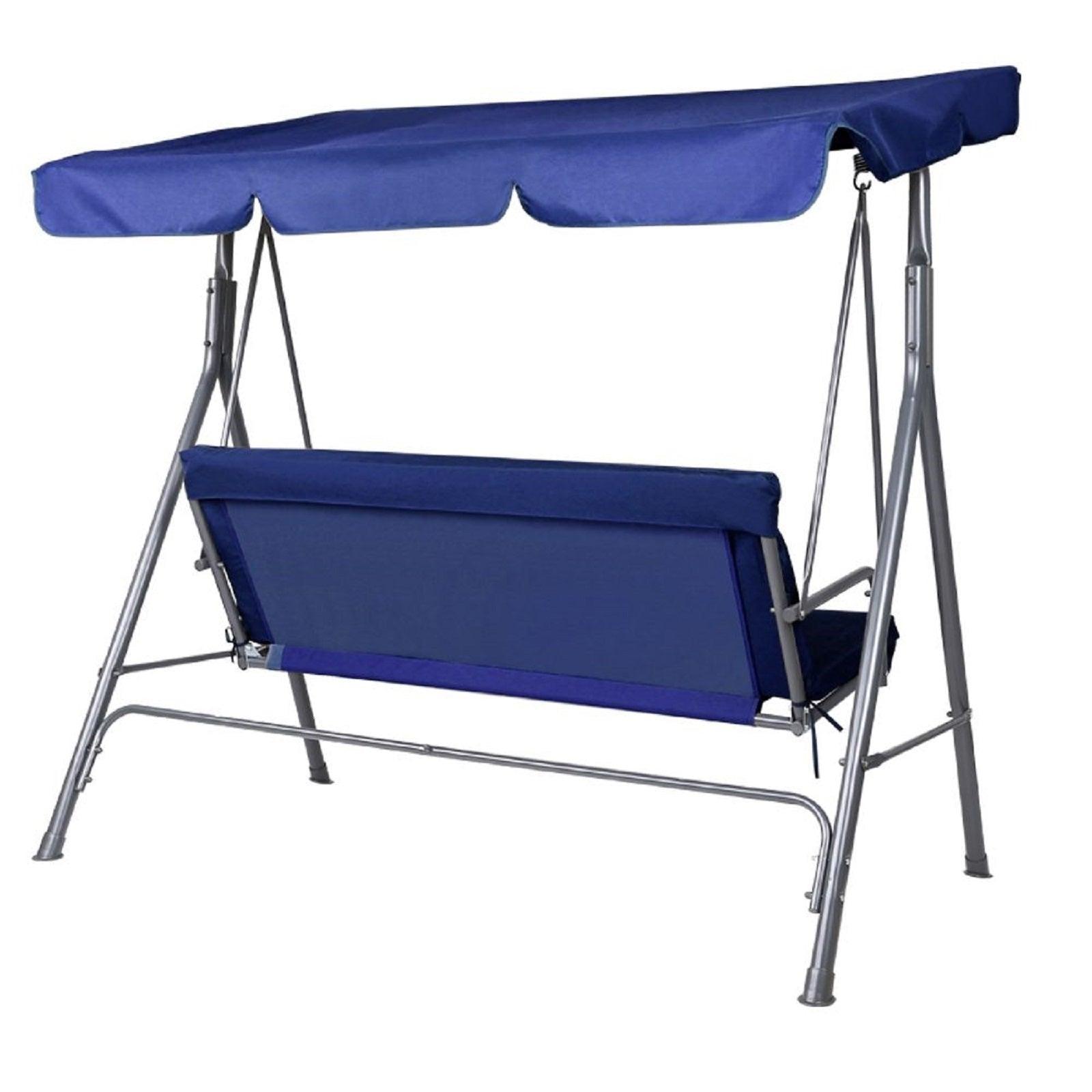 Milano Outdoor Swing Bench Seat Chair Canopy Furniture 3 Seater Garden Hammock - Dark Blue - John Cootes