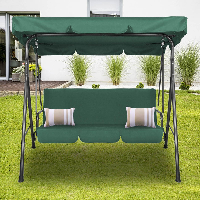 Milano Outdoor Swing Bench Seat Chair Canopy Furniture 3 Seater Garden Hammock - Dark Green - John Cootes
