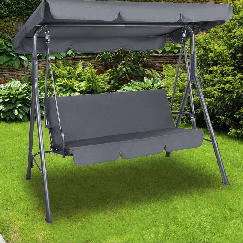 Milano Outdoor Swing Bench Seat Chair Canopy Furniture 3 Seater Garden Hammock - Grey - John Cootes
