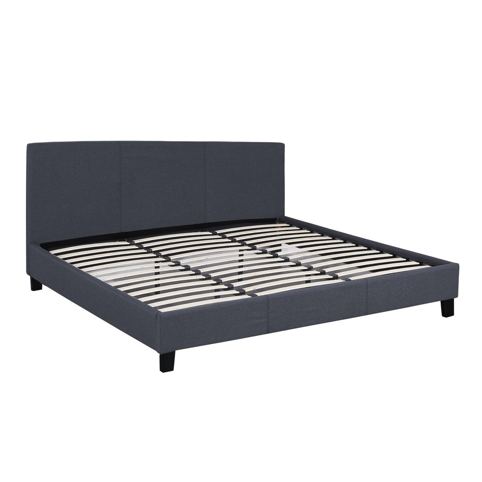 Milano Sienna Luxury Bed Frame Base And Headboard Solid Wood Padded Linen Fabric - Double - Charcoal - John Cootes