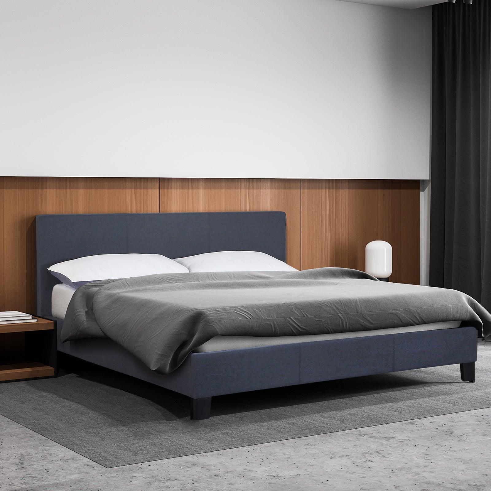 Milano Sienna Luxury Bed Frame Base And Headboard Solid Wood Padded Linen Fabric - Double - Charcoal - John Cootes