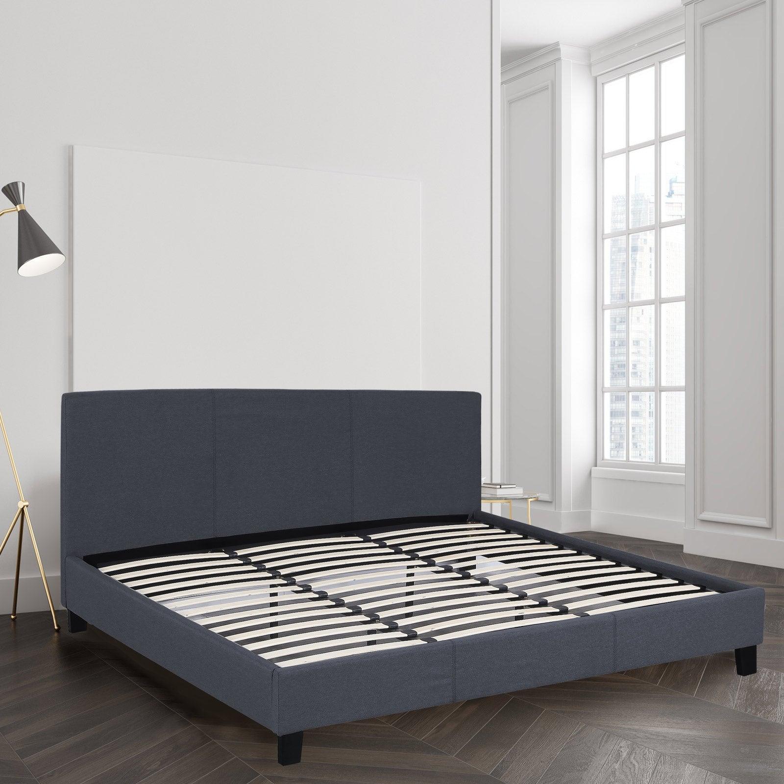 Milano Sienna Luxury Bed Frame Base And Headboard Solid Wood Padded Linen Fabric - Double - Charcoal - John Cootes