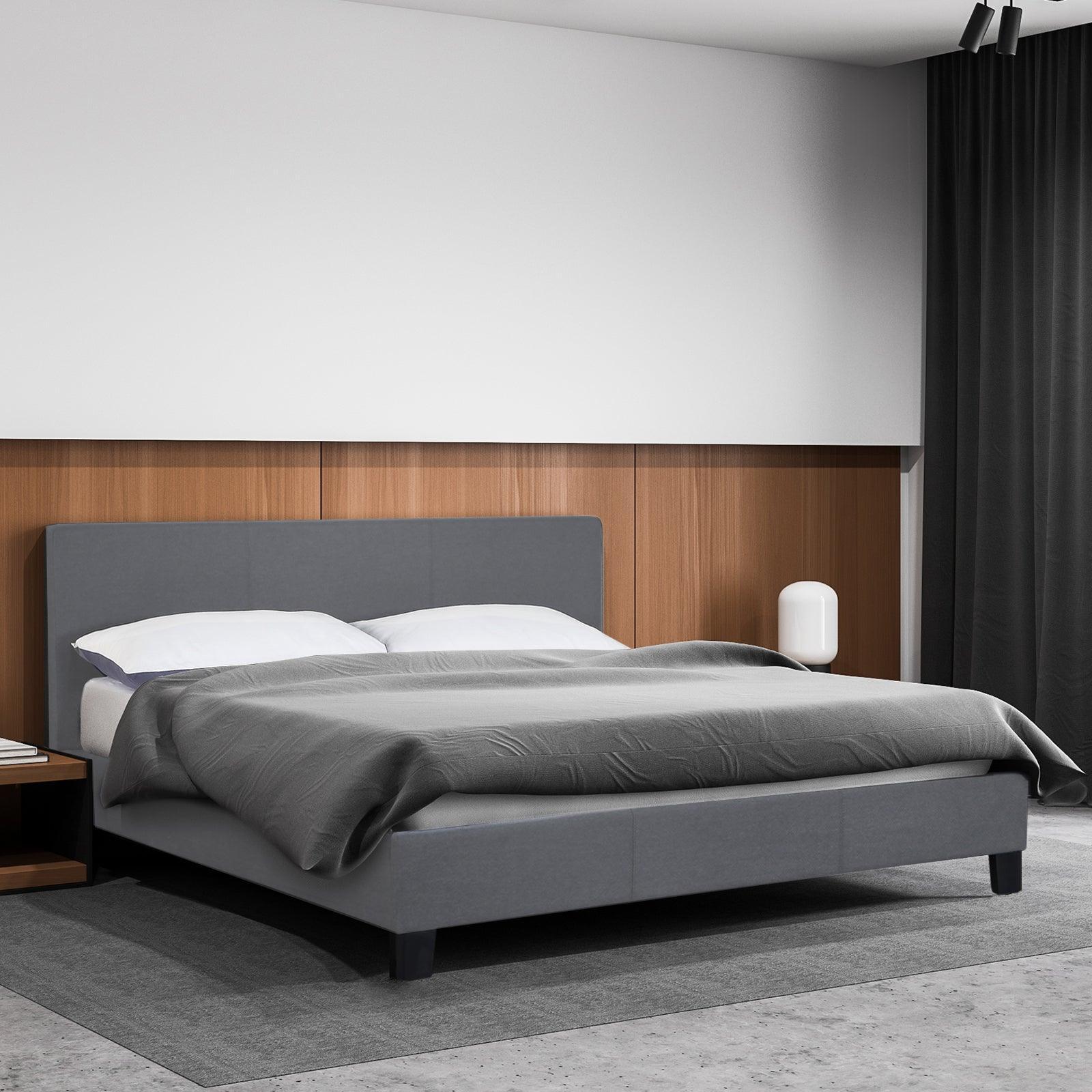 Milano Sienna Luxury Bed Frame Base And Headboard Solid Wood Padded Linen Fabric - Double - Grey - John Cootes