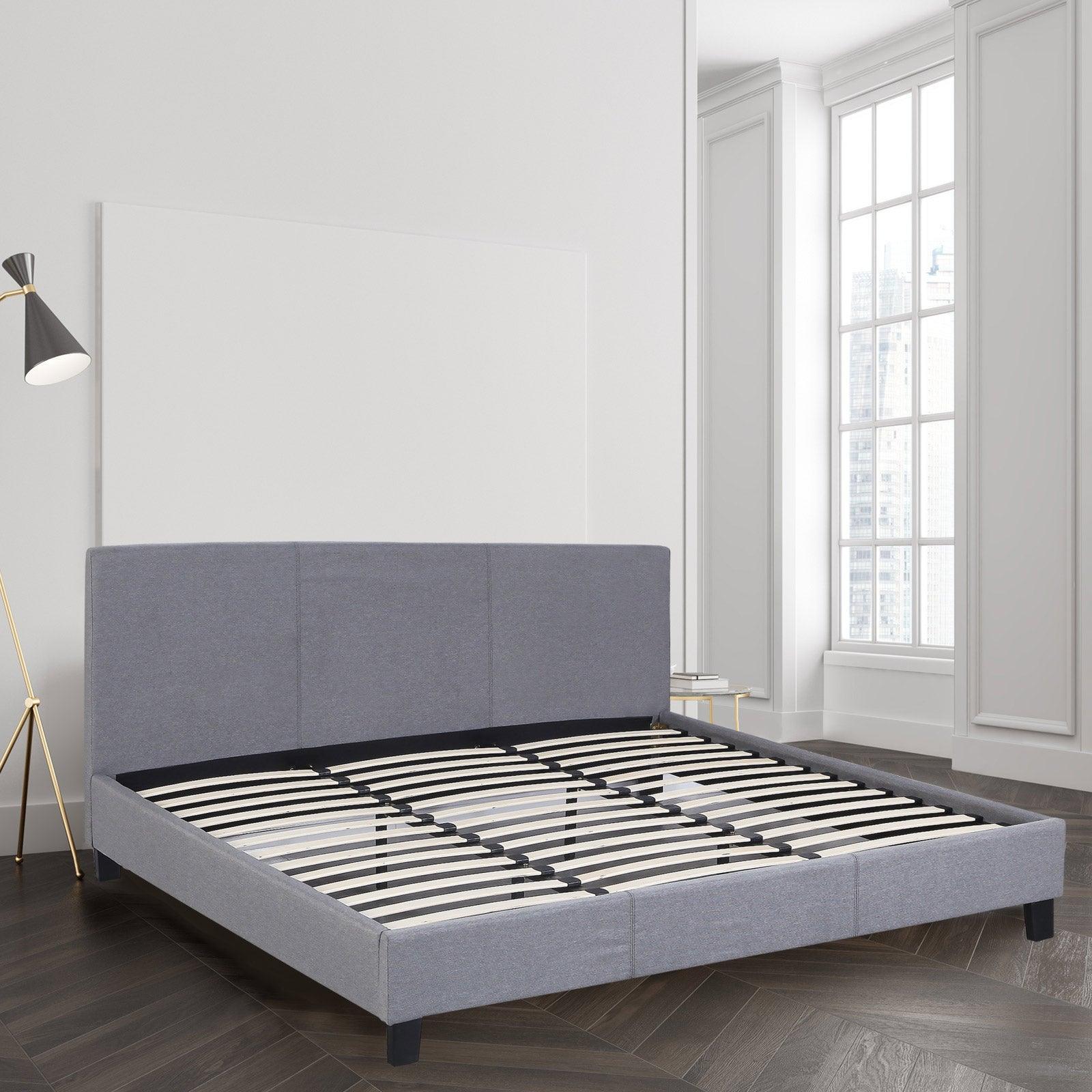 Milano Sienna Luxury Bed Frame Base And Headboard Solid Wood Padded Linen Fabric - Double - Grey - John Cootes